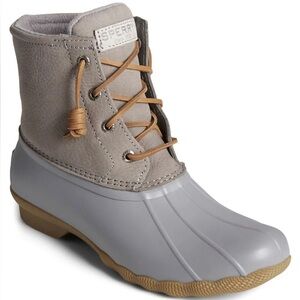 Sperry Saltwater Mainsail Leather Duck Boots Lace-Up Rainboots Grey Size 10